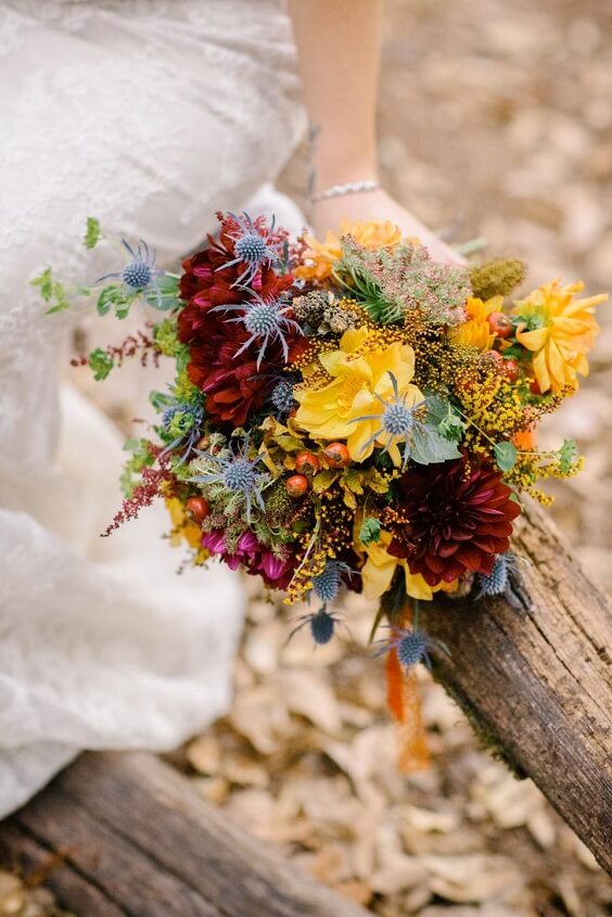 bouquet for november maroon and yellow wedding 2019