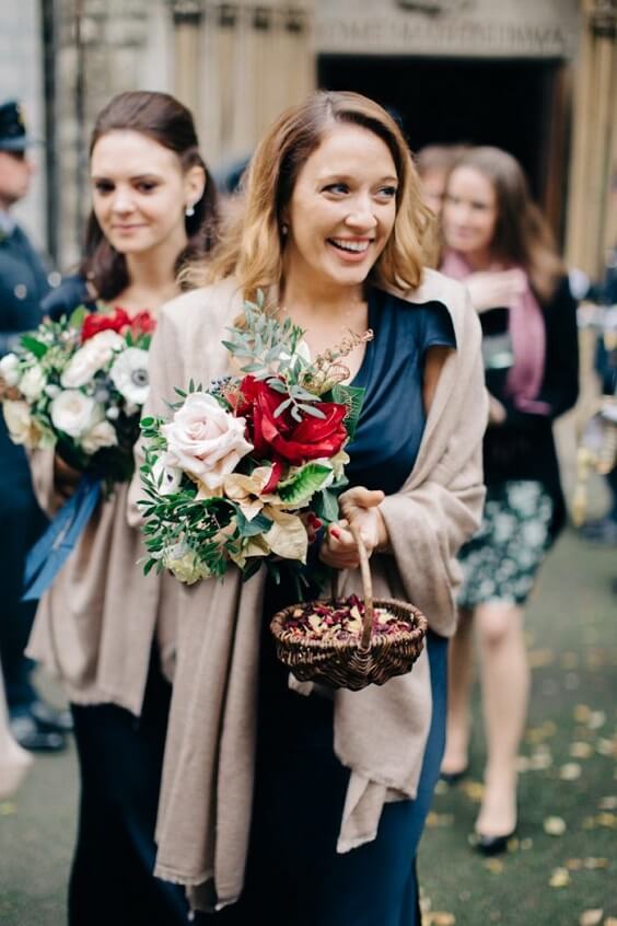 bridesmaids with bouquets for november navy and cream wedding 2019