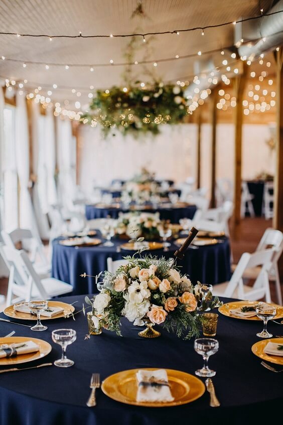 centerpieces and tables for november navy and cream wedding 2019