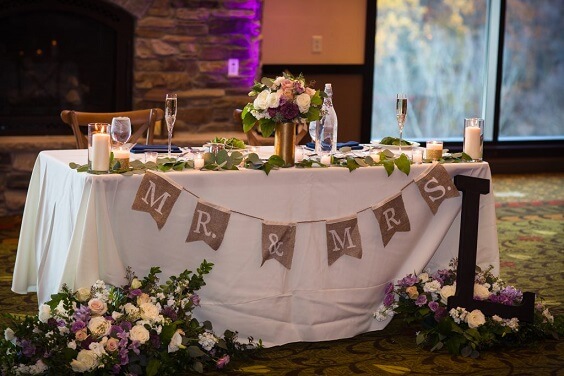 reception table for november mauve and navy wedding 2019