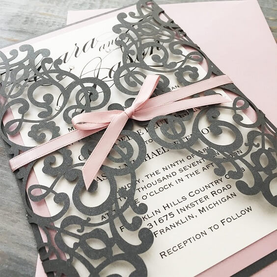 invitation for november grey and pink wedding 2019