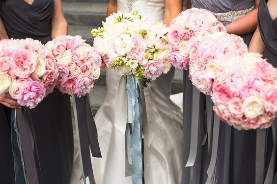pink bouquets for november grey and pink wedding 2019