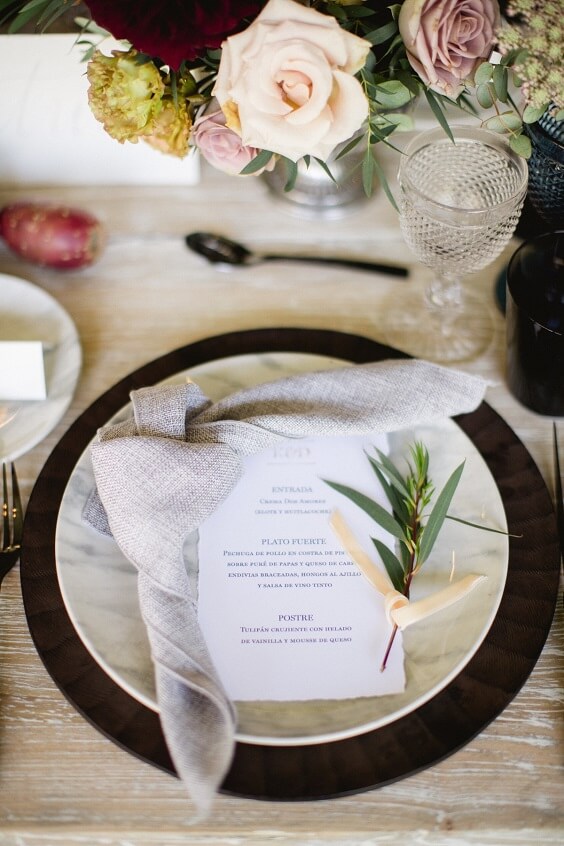table setting for november black and blush wedding 2019