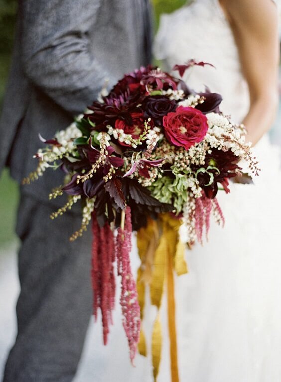bouquet for october dark red and grey wedding 2019