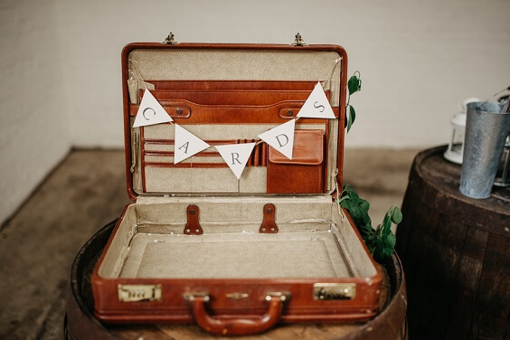 card suitcase for october rust and orange wedding 2019