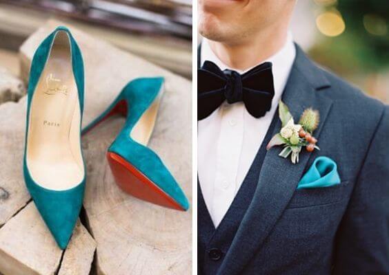 shoes and man's suit for october teal and tangerine wedding 2019