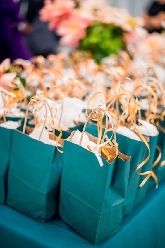 teal bags for october teal and tangerine wedding 2019
