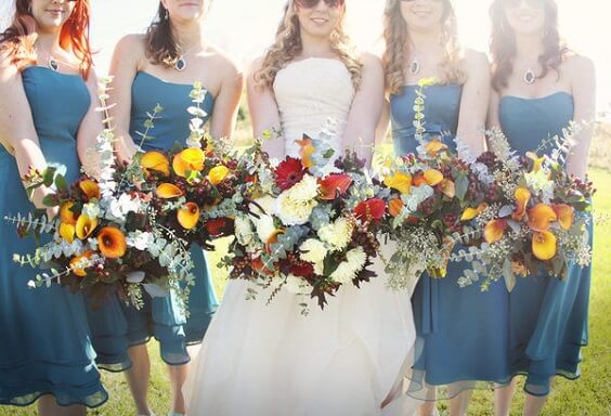 teal bridesmaid dresses for october teal and tangerine wedding 2019