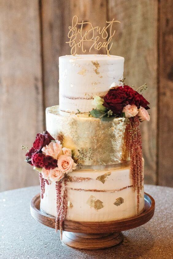 wedding cake for october wine and gold wedding 2019
