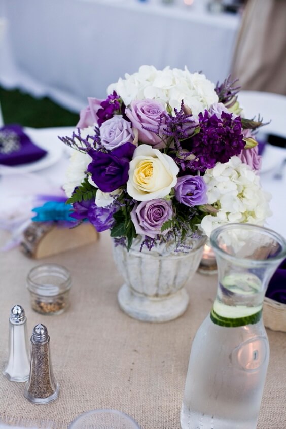 centerpieces for october purple and ivory wedding 2019