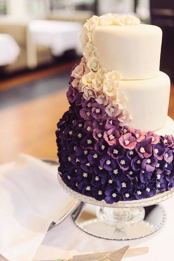 wedding cake for october purple and ivory wedding 2019