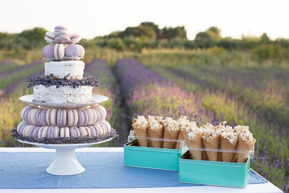 macaroon and cake for october lavender and wheat wedding 2019