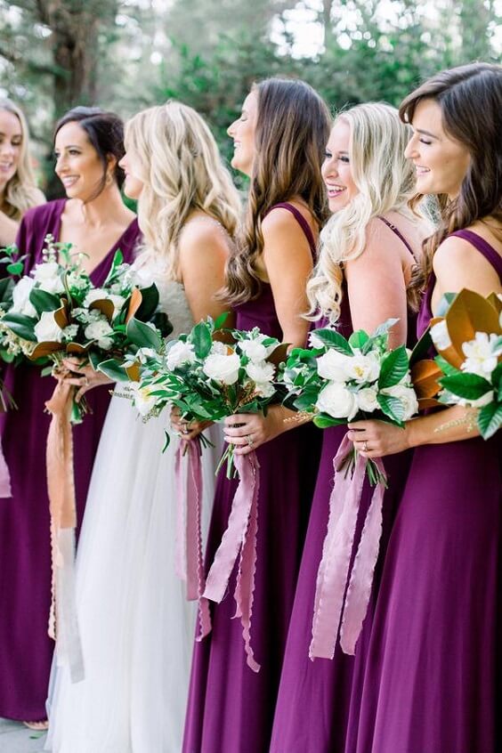 Persian Plum Bridesmaid Dresses for Persian Plum and Marigold Winter Wedding