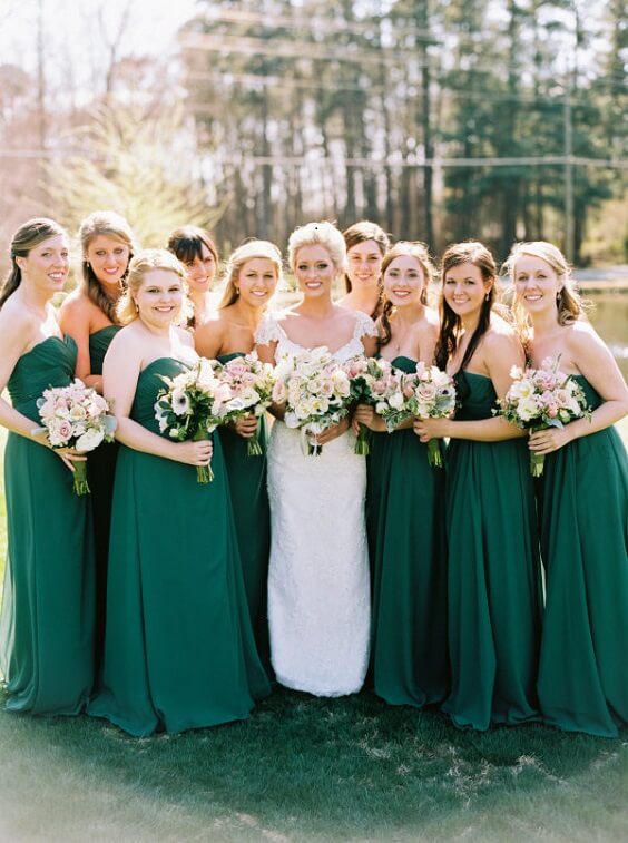 Green Bridesmaid Dresses for Green and Pink Winter Wedding