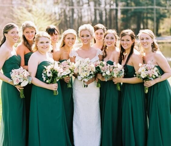 Green Bridesmaid Dresses for Green and Pink Winter Wedding
