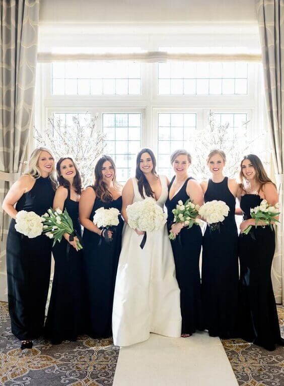 Black Bridesmaid Dresses for Black and White Winter Wedding