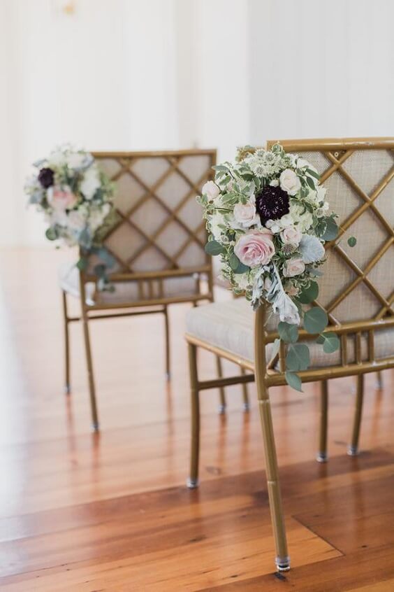Chairs decorations for burgundy and blush winter wedding