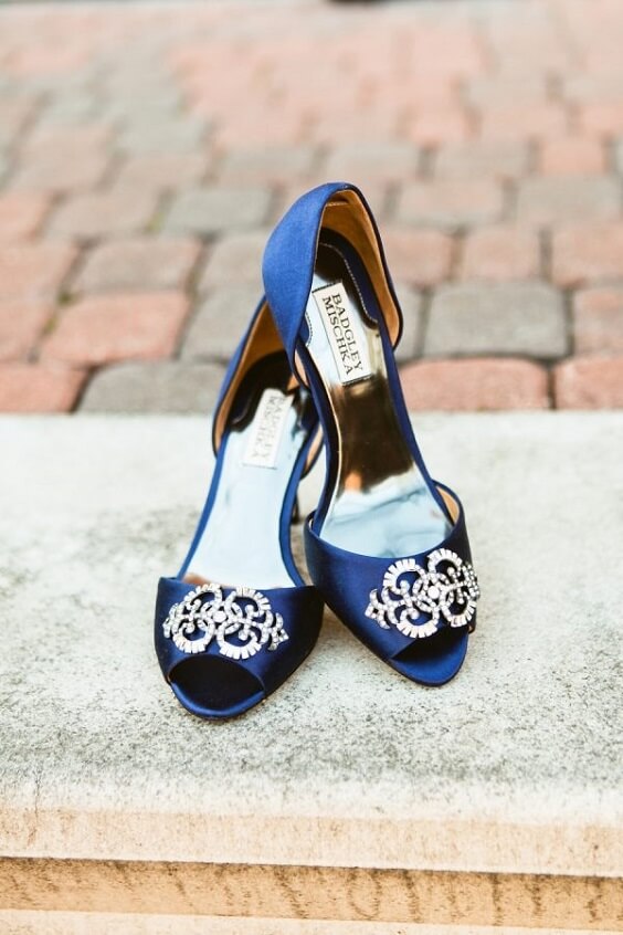 Bridal shoes for royal blue and pink winter wedding