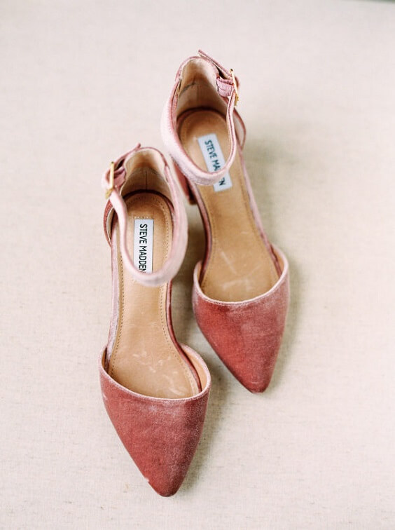 Wedding shoes for dark red and pink winter wedding
