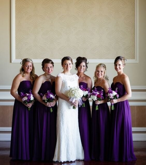 purple and gray bridesmaid dresses