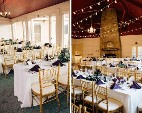 Table decorations for purple and grey winter wedding