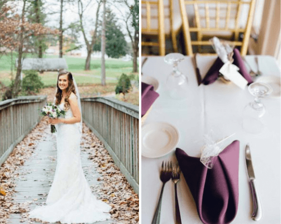 Table decorations for purple and grey winter wedding