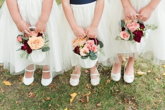 flower girls for spring wedding pastel pink and burgundy 2020