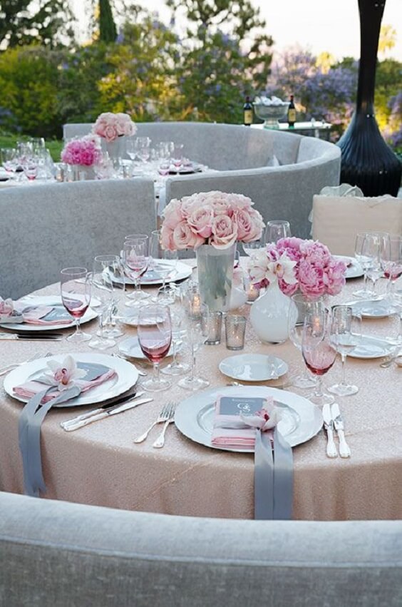 table setting for spring wedding blush and grey 2020