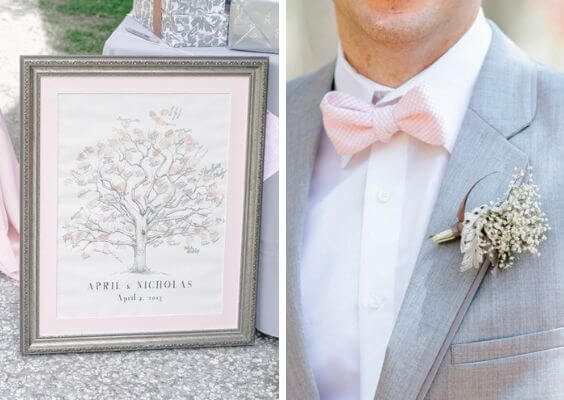 wedding sign and mans suit for spring wedding blush and grey 2020