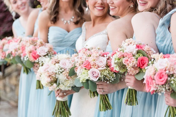 blush and pink bouquets for spring wedding ice blue and pink 2020
