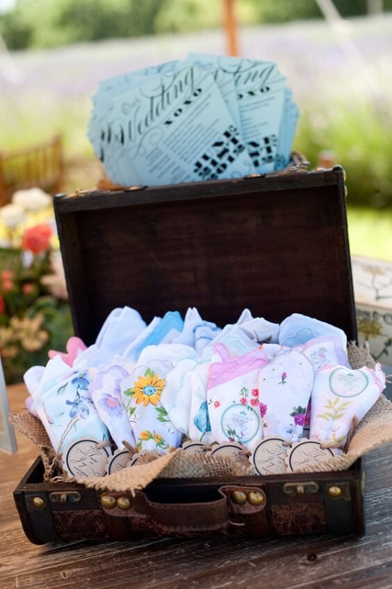 card and suitcase for spring wedding ice blue and pink 2020