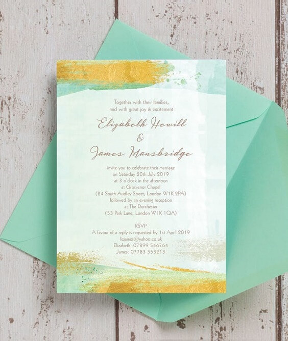 invitation for spring wedding mint green and gold 2020