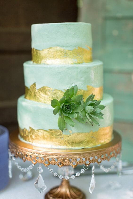 wedding cake for spring wedding mint green and gold 2020