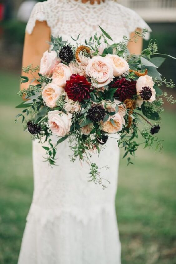 Peach and Burgundy Fall Wedding Bouquets Ideas