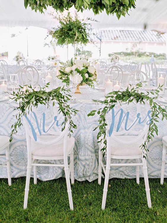 Wedding reception decorations for Light Blue and White Summer wedding