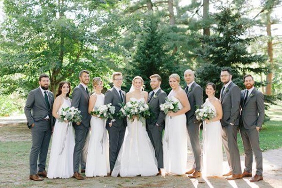 wedding party for white and greenery summer wedding
