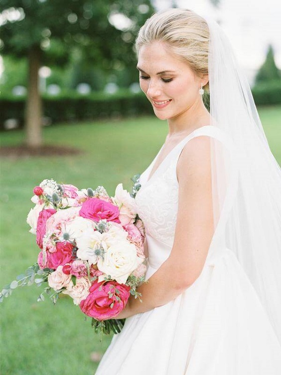 Bridal bouquets for ice blue and hot pink summer wedding