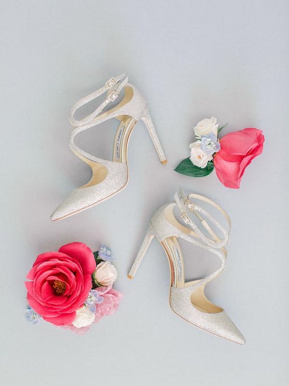 Bridal shoes for ice blue and hot pink summer wedding