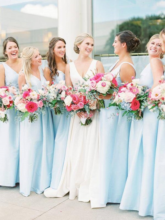 Ice Blue Bridesmaid dresses for ice blue and hot pink summer wedding