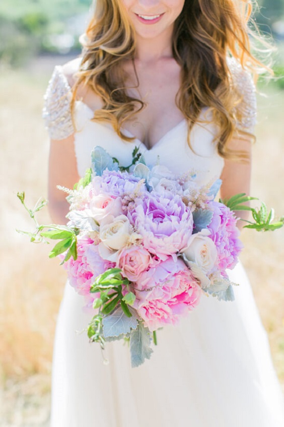 Bridal bouquet for purple and pink summer wedding