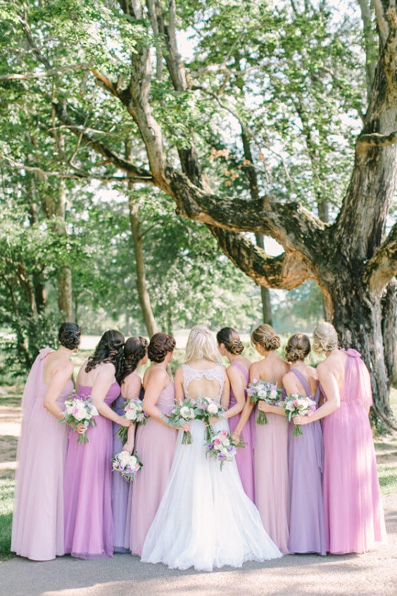Mismatched Bridesmaid dresses in light purple and pink for purple and pink summer wedding