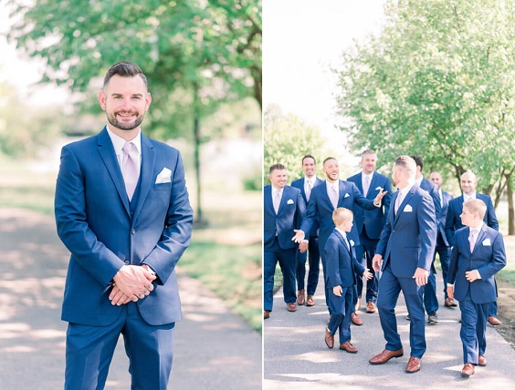 Groom groomsmen suits for purple and pink summer wedding