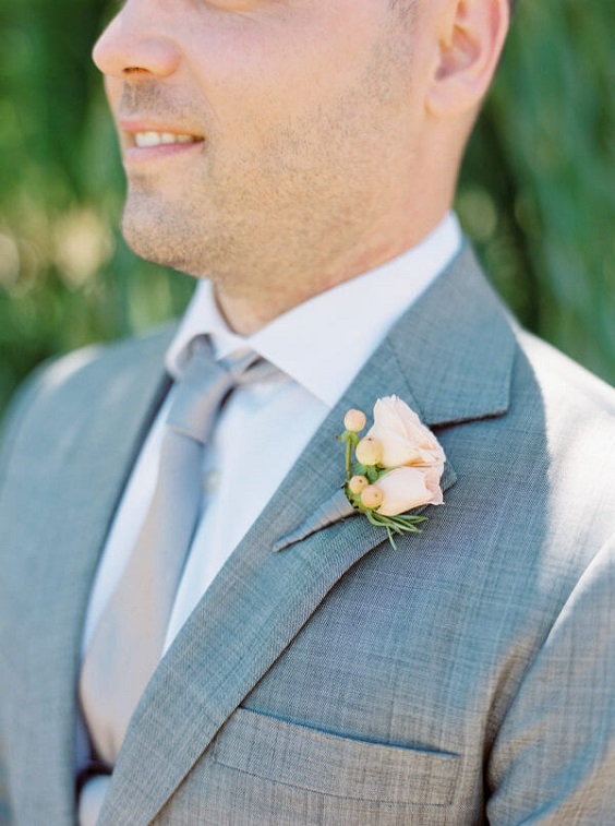 Grey suit silver tie for rose pink and grey summer wedding