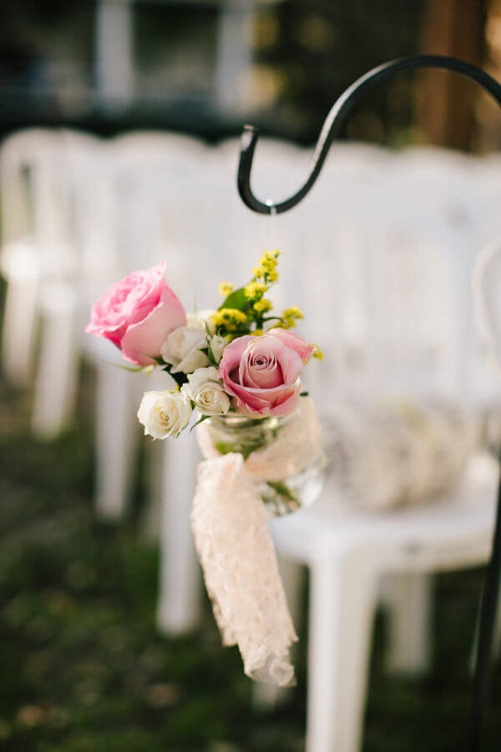 Wedding ceremony decorations for rose pink and grey summer wedding