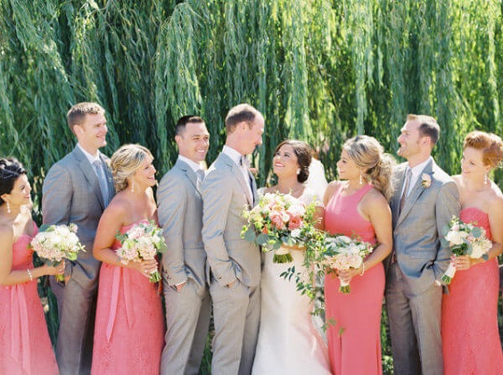 Wedding party for rose pink and grey summer wedding