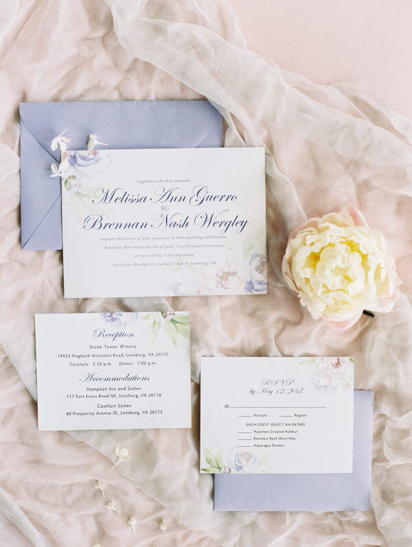 Wedding invitations for lavender and light purple summer wedding