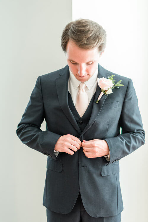Grey suit blush tie for blush and grey summer wedding