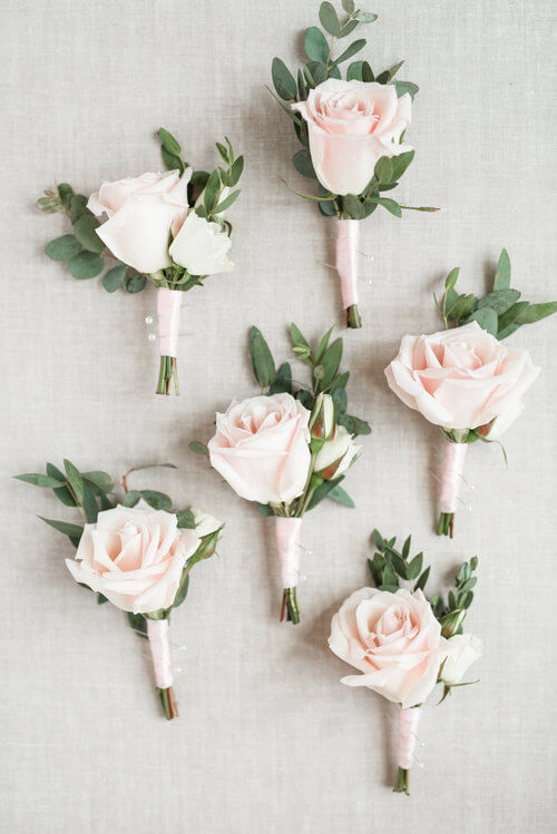 Wedding corsages for blush and grey summer wedding