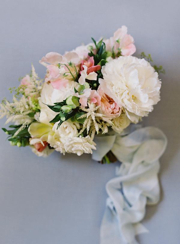 Bridal bouquet for dusty blue and blush summer wedding
