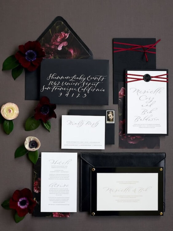 invitation for fall wedding black and burgundy 2020